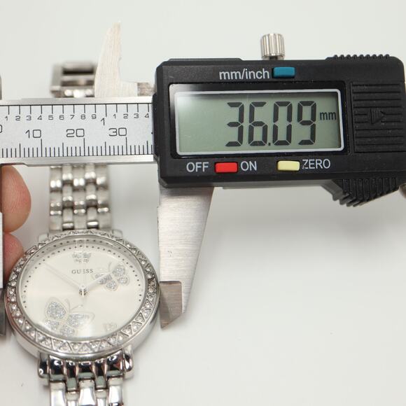 Guess Silver Tone Glitter Butterfly 36mm Watch Steel Bracelet with New Battery - Picture 2 of 15